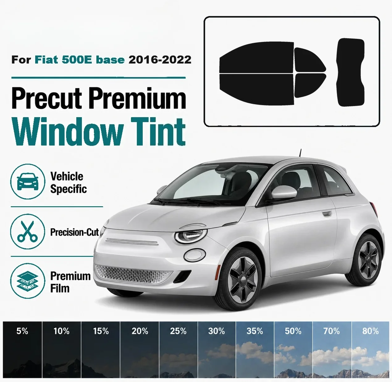For Fiat 500E base 2016-2022  Pre-Cut Window Tint Film Vehicle-Specific Full Kit Front & Rear Windows Precision-Cut