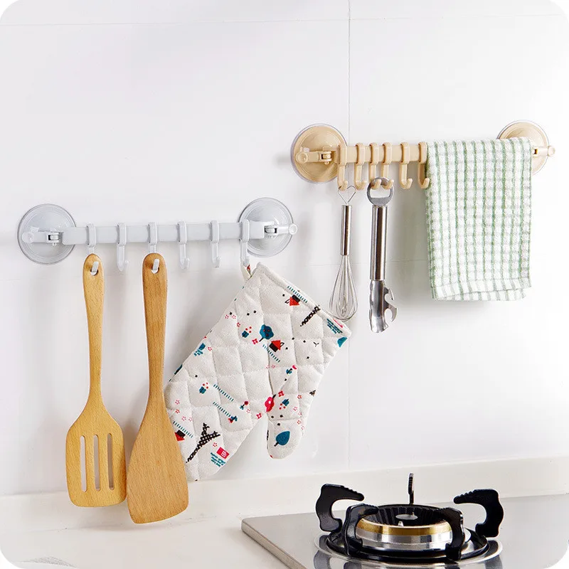 Colgador de plástico con ventosa para cocina, organizador de toallas, ropa y baño, herramienta de cocina, estante de almacenamiento al vacío, nueva moda