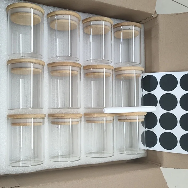 12Pcs Glass Canister Set With Bamboo Lid Airtight Storage For Spice Nuts Kitchen