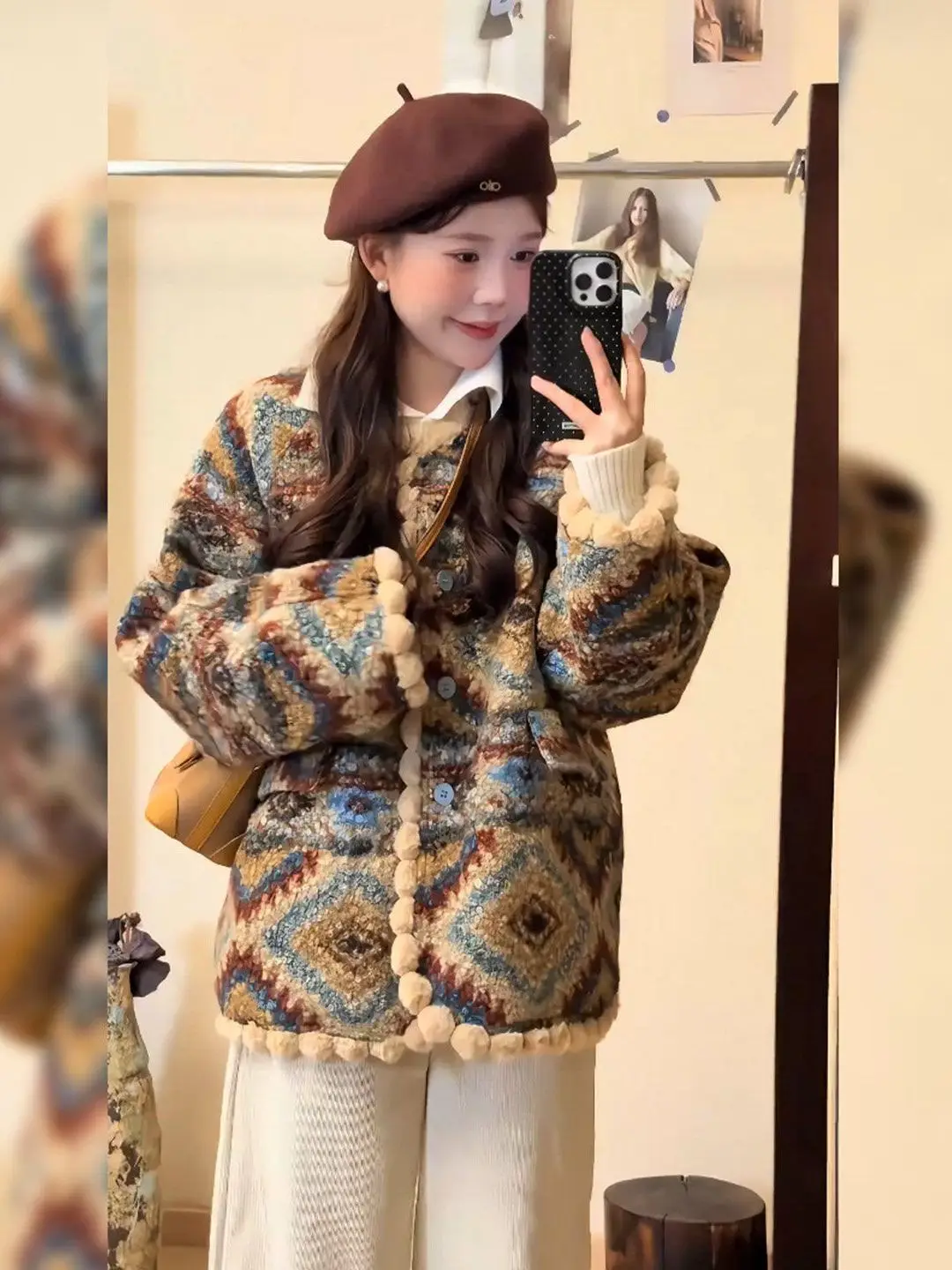 Ladies' Vintage Style Lamb Fur Coat  Block Loose Fit Long Sleeve Button down Autumn Winter Outerwear Casual Chic