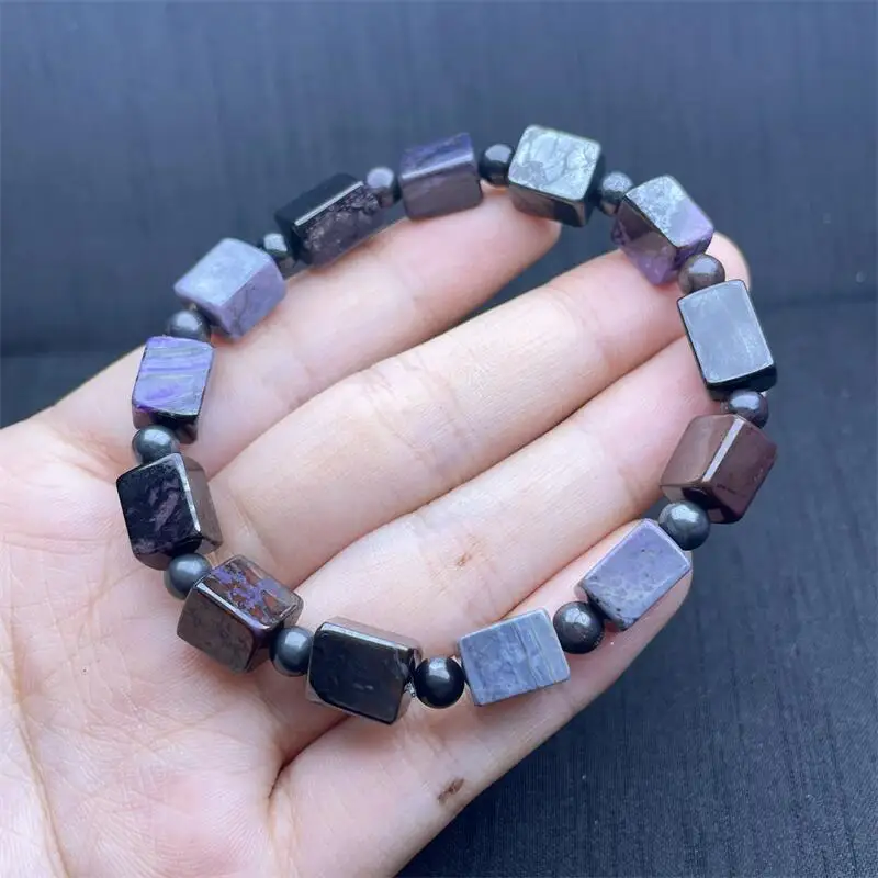 9.5MM Natural Sugilite Cube Bracelet Women Men Handmade Stretch Rope Bracelet Luxury Jewelry Energy Healing Gift 1PCS