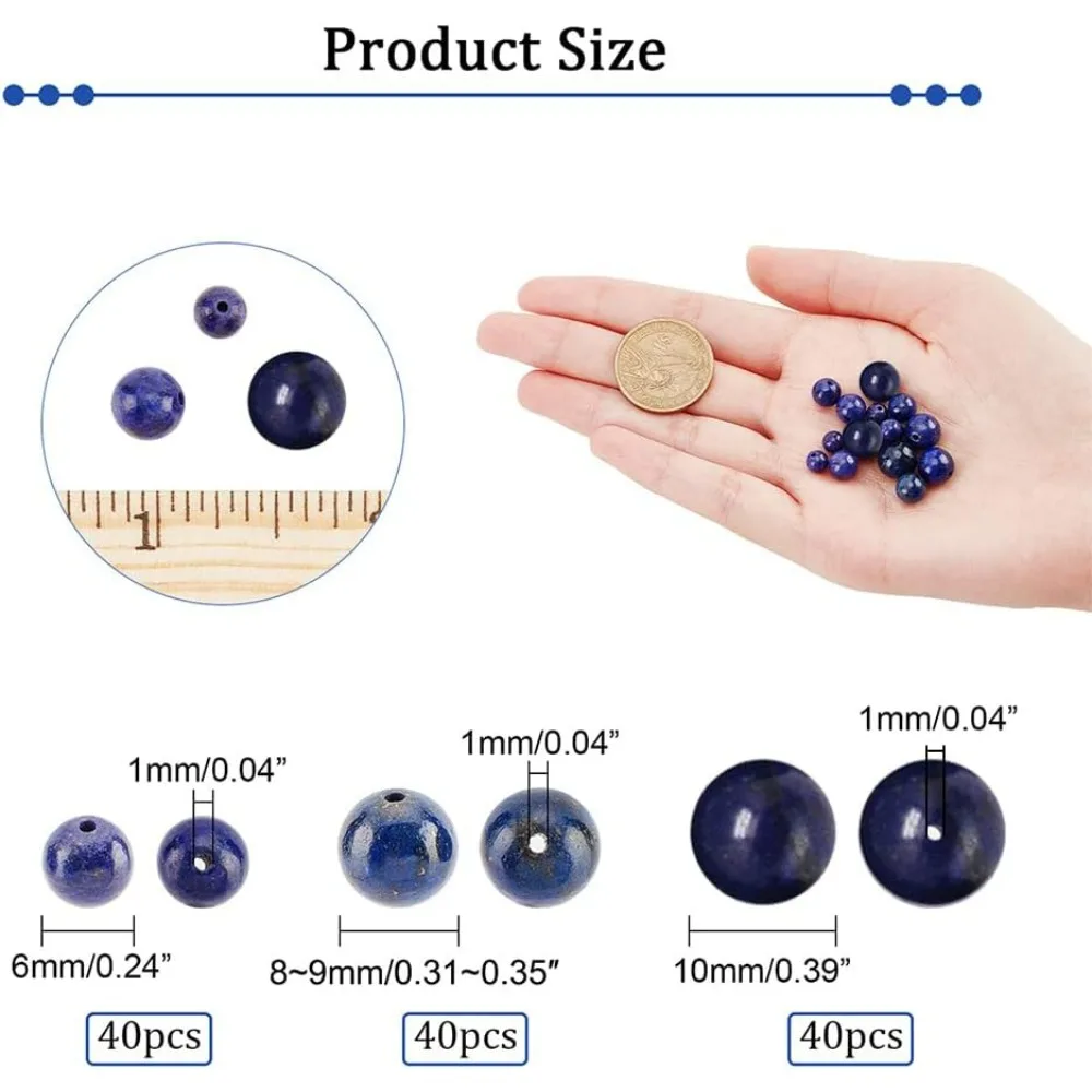 120 Pcs Natural Dyed Lapis Lazuli Beads, 6mm/8mm/10mm Natural Gemstone Beads Loose Natural Stone Spacer Beads for DIY Bracelet