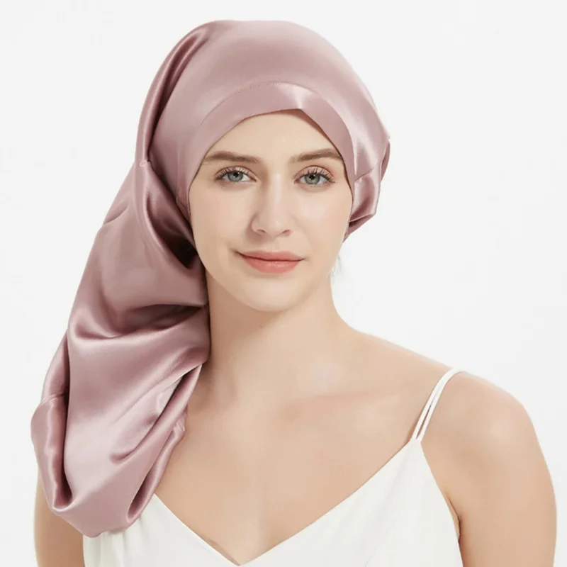 100% Mulberry Silk Sleeping Cap Long Hair Night Silk Sleep Bonnet Cover for Women for Hair Care 60*33CM