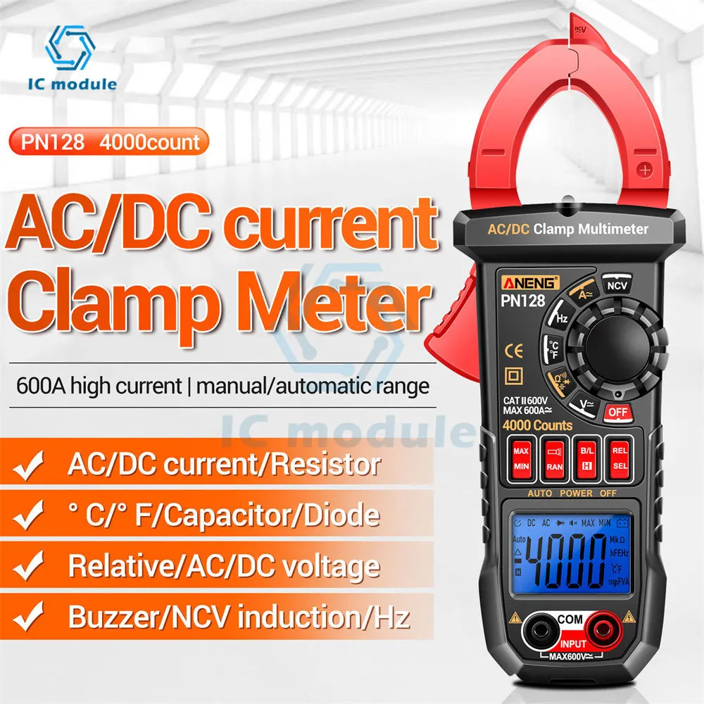 

PN128 Clamp Meter AC/DC Voltage Tester 600A Current Clamp NCV True Rms Multimeter Clamp Auto Ranging Electrician Tools