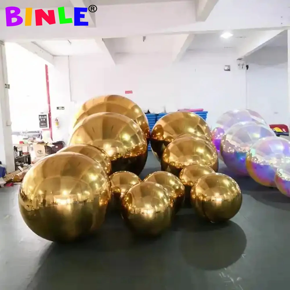 Bola de espejo inflable dorada holográfica colgante, esfera gigante para eventos, decoración de espectáculos, 50cm