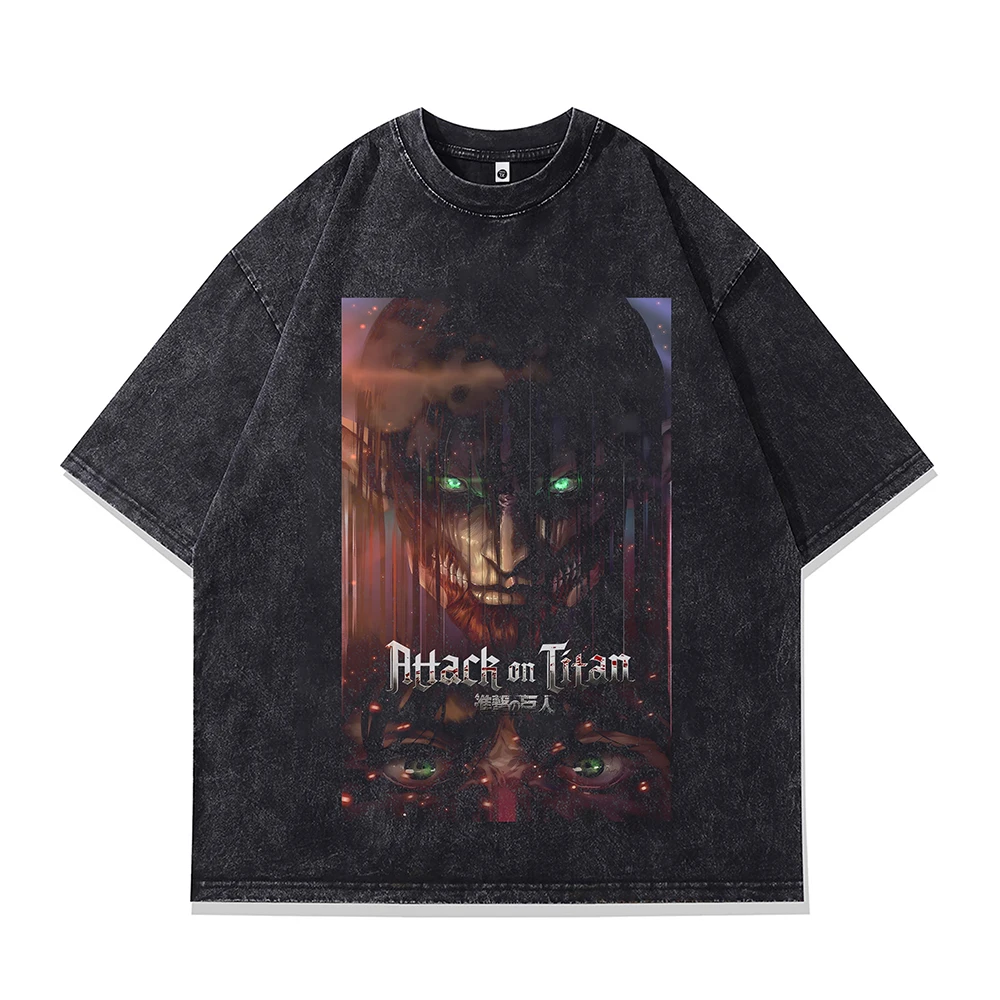 Attack On Titan Print Oversized T-shirt Men Short Sleeve Vintage Graphic T Shirts Jujutsu Kaisen Gothic Cotton Tops Tees