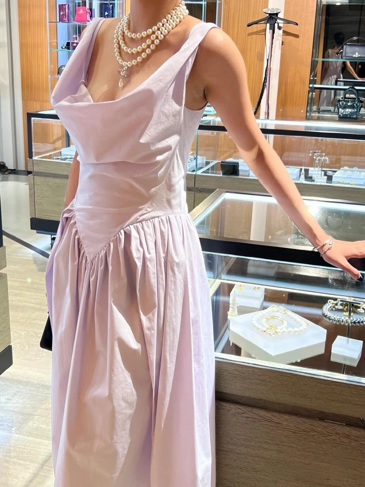 Noou Sle المطرزة Svel Long Dr المرأة سليم صالح ثوب U-Neline القطن عالية الخصر ألف خط تنورة