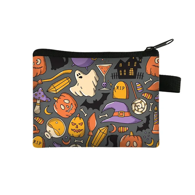 Skull Ghost Bat Pumpkin Ouija Board Printing Coin Purse Women Wallets Mini Money Coin Bag ID Credit Card Key Bags Halloween Gift