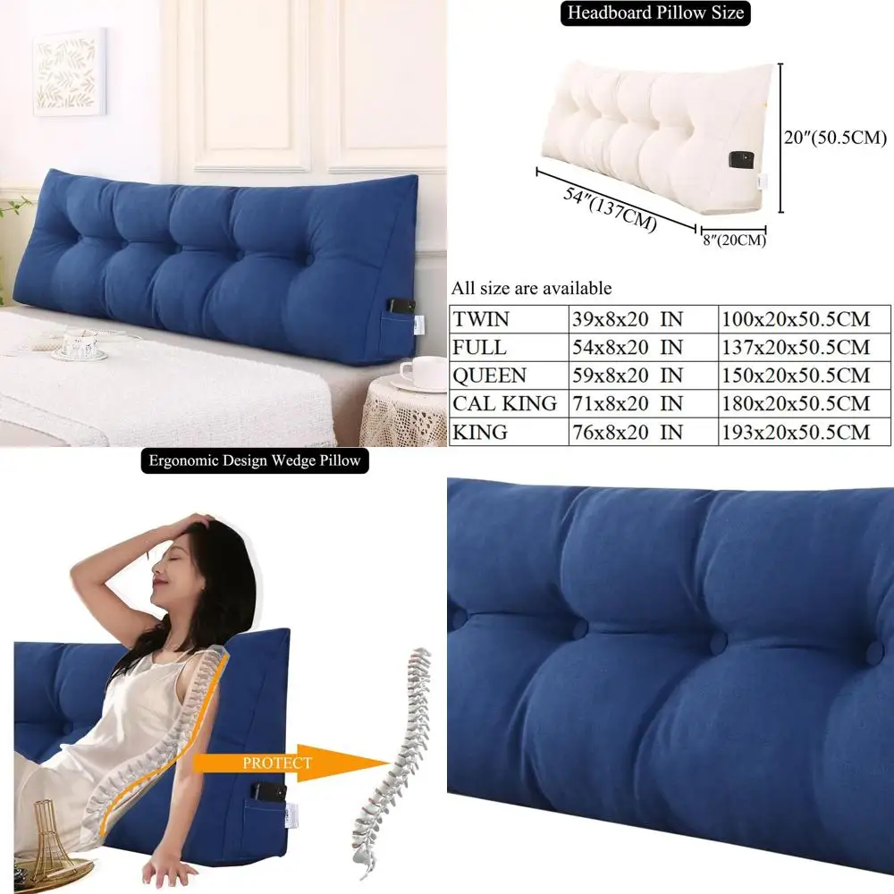 

Полноразмерная треугольная клиновая подушка для дивана, большая подушка для спинки кровати со съемным чехлом для комфорта сидения