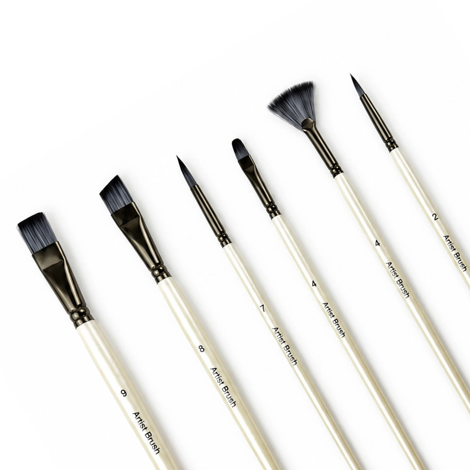 6PCS Professional Artist Brush Set Flat Angled Round Filbert Fan Detail Brushes for Watercolor Acrylic Gouache Painting Art Kit