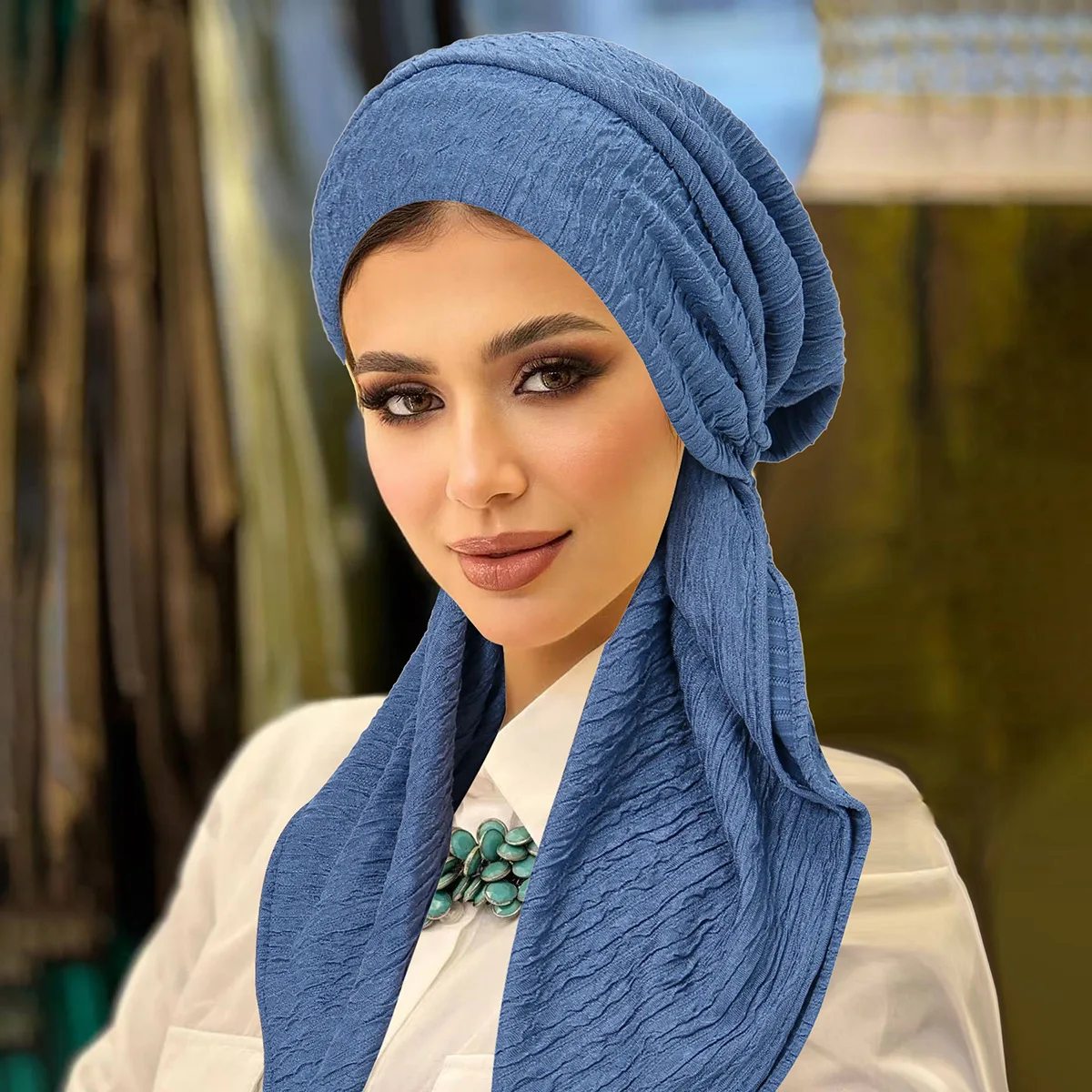 Pre Tied Turban Indian Hat Women Chemo Cap Muslim Hijab Long Tail Headscarf Head Wrap Bandanas Headband Modest Fashion Turbante