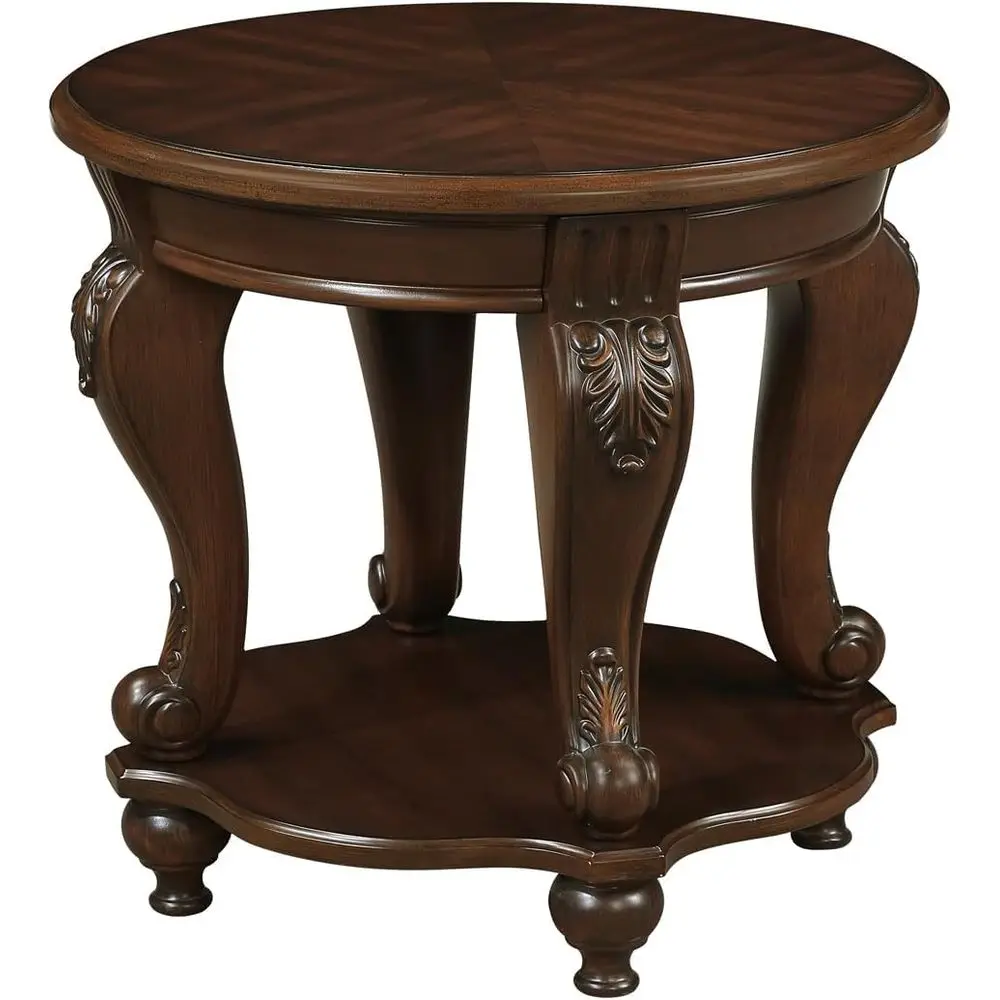 

Vintage Small Round End Table 22" Wood Side Table, Antique Table Legs with Elegant Carvings, Easy Assembly, Cherry