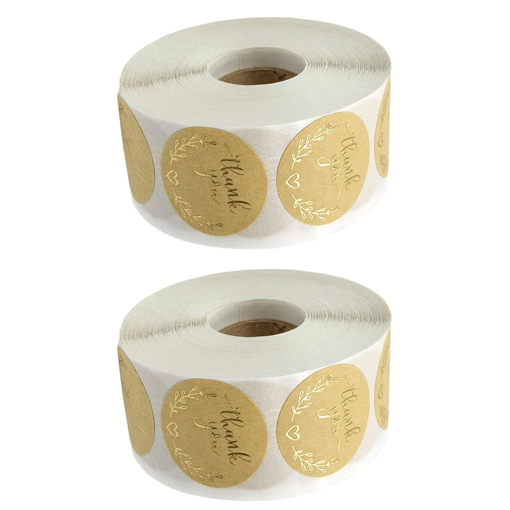 

2 Rolls Thank You Sealing Stickers Kraft Paper Unique Printing Adhesive Stickers Gift Wrapping Decoration Paper Wrapping Tags