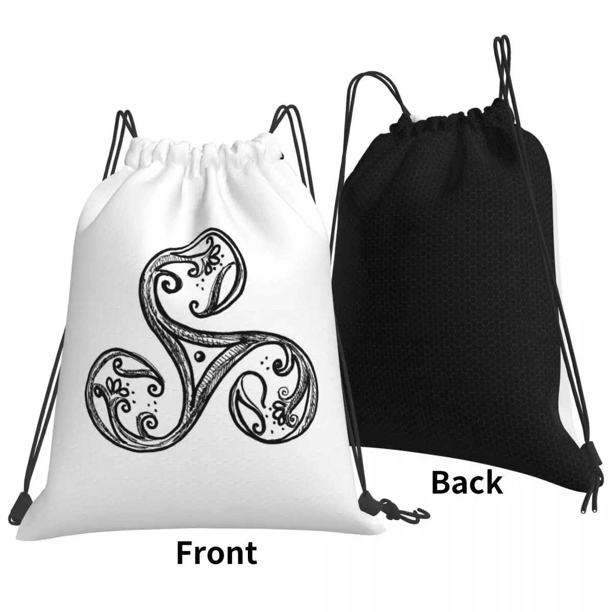 Triskele Three Worlds - Ancient Celtic Spiral Symbol Backpacks Drawstring Bundle Pocket Sports Bag Book Bags for Travel School
