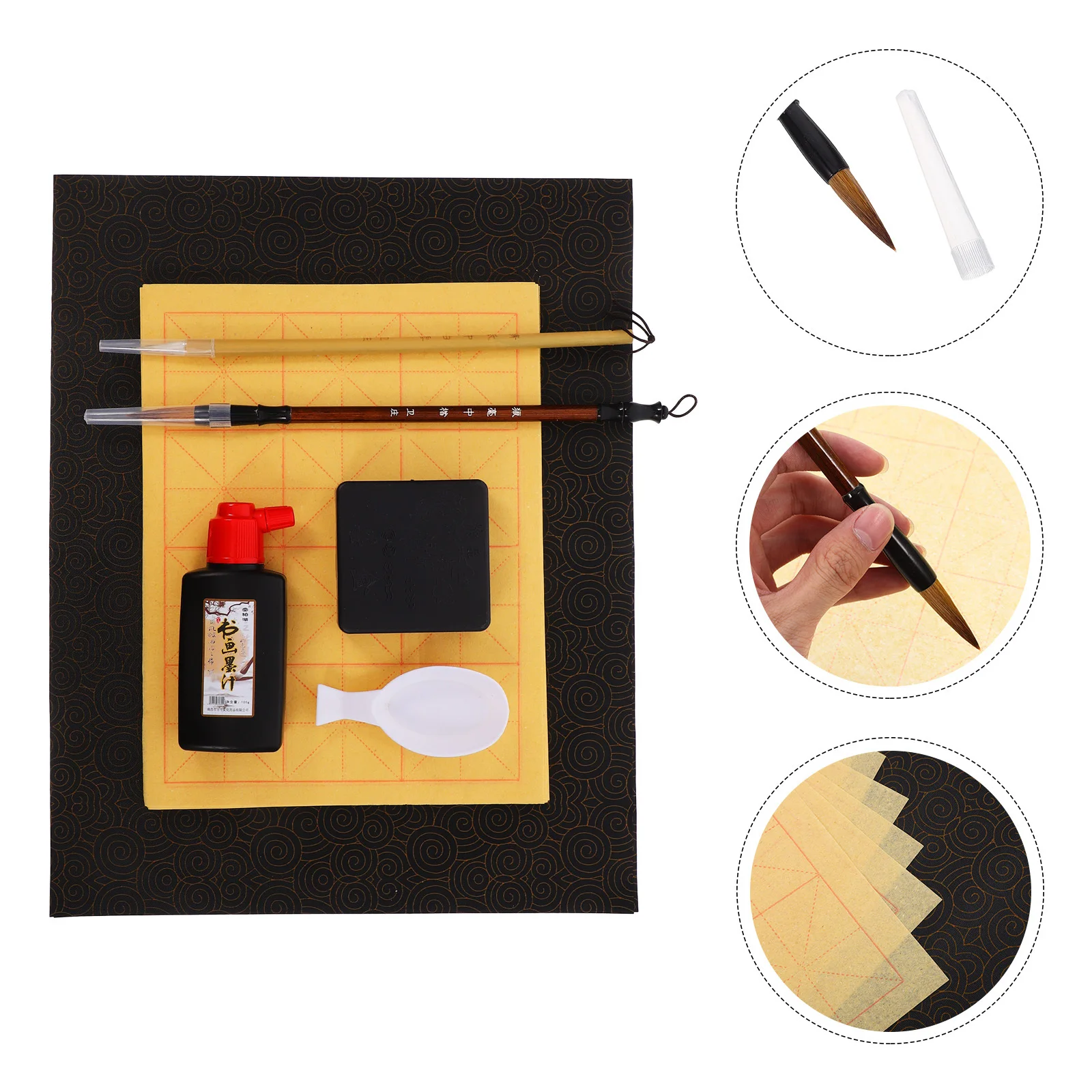 

1Set Traditional Chinese Calligraphy Set with Ink Brush Stone and Paper for Beginner Students Learning Art Painting Supplies