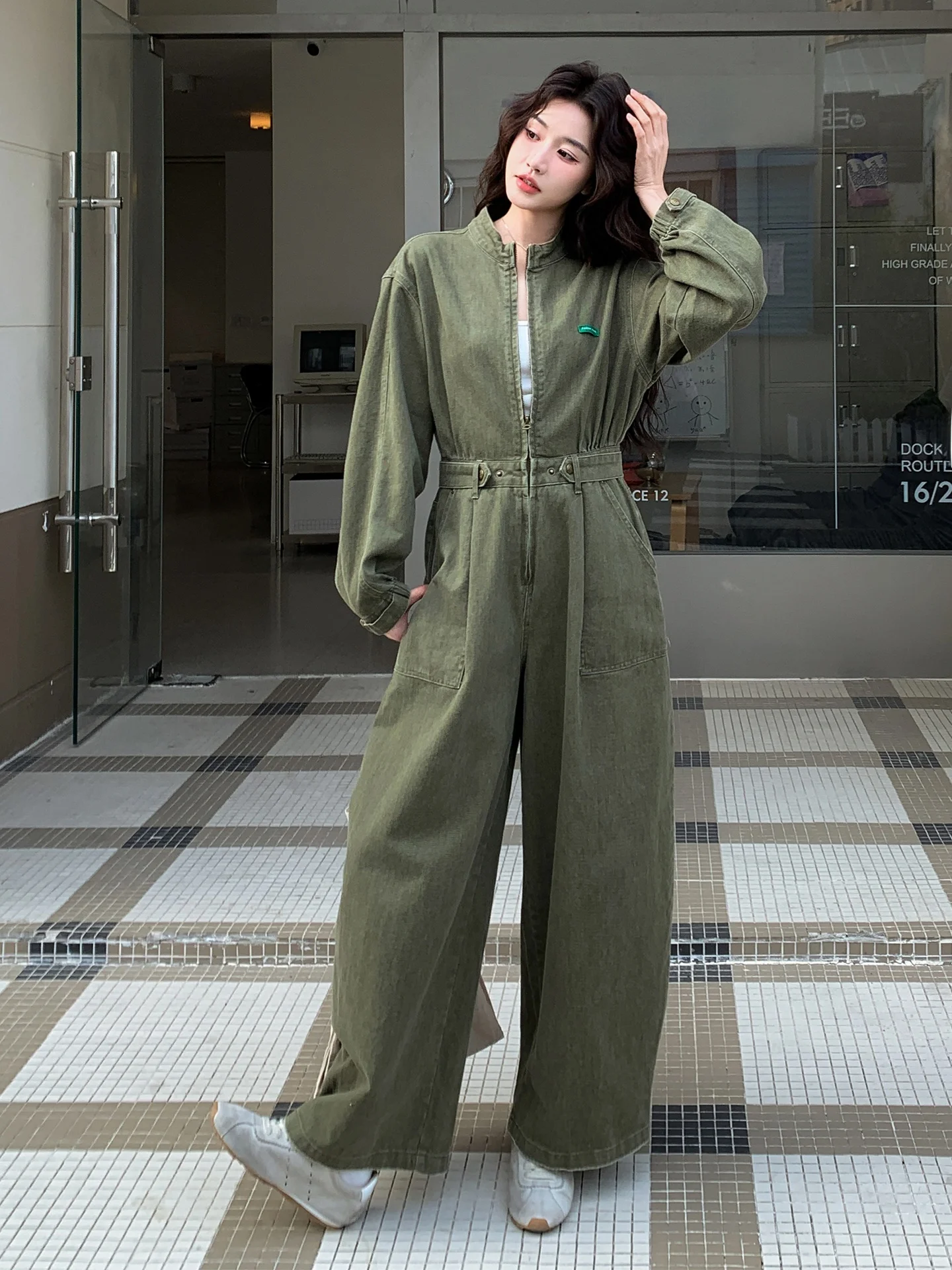 

Military een Vintage Workwear Rer Women's Loose Casual Versatile Slimming Wide Leg Jumpsuit Spring 2026 Casual Sle