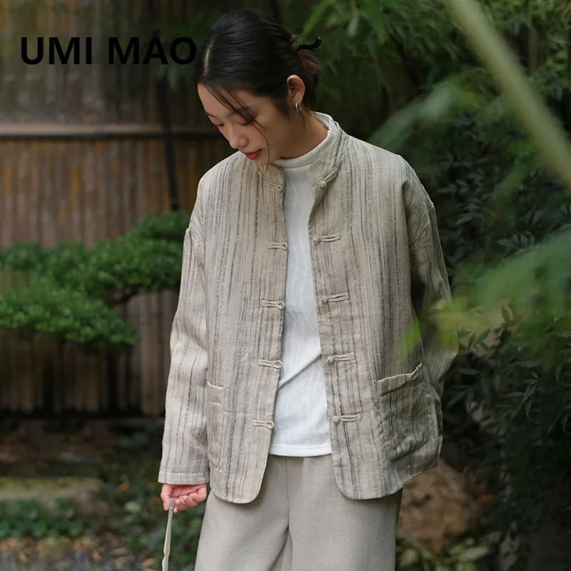 

UMI MAO Winter New Linen Cotton Jacket Women's Chinese Style Cotton Padded Jacket Compressed Cotton Warm Coat Femme