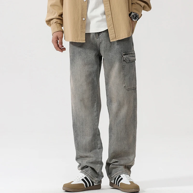

2025 American Style Loose-Fit Vintage Trendy Jeans In Yellow Mud Color Straight-Leg Wide-Leg Spring Season Pants For Casual Use