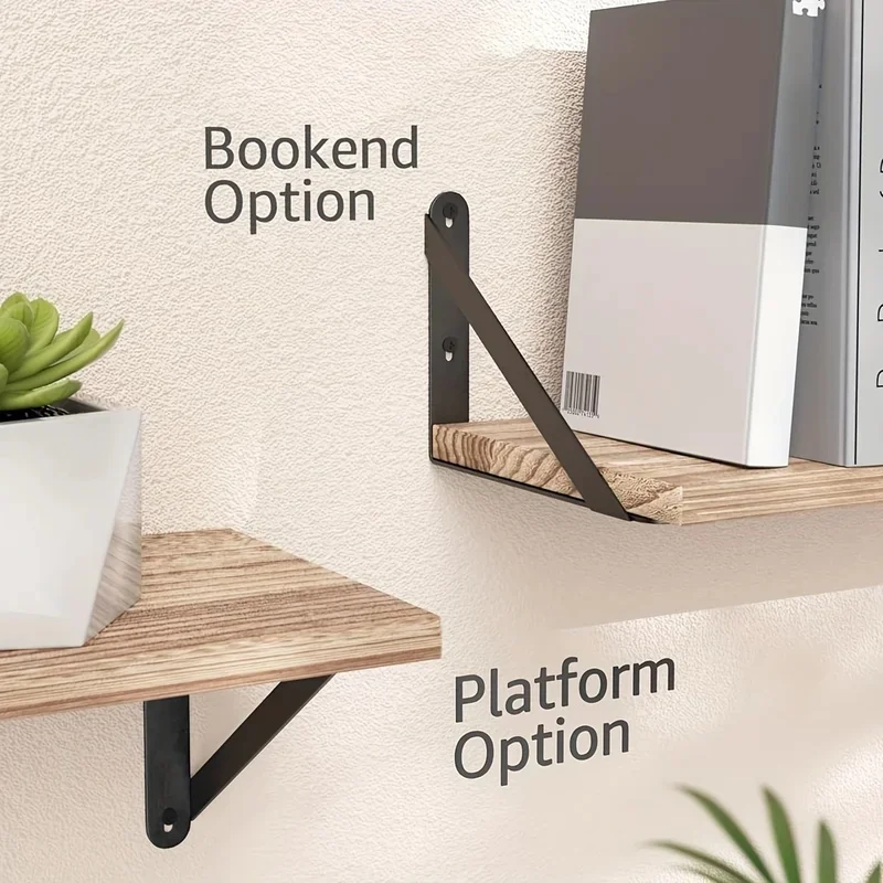 2Pcs Heavy Duty Rustic Iron Floating Shelf Brackets, 90° Triangle Wall Mount Support