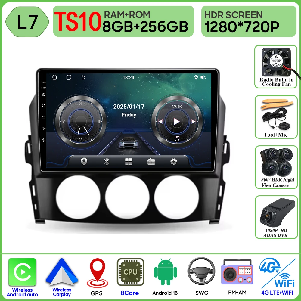 Autoradio Voor Mazda MX-5 MX5 III 3 NC 2005-2015 Stereo Multimedia Speler Carplay Android Auto GPS Video scherm 5G Wifi Geen 2din