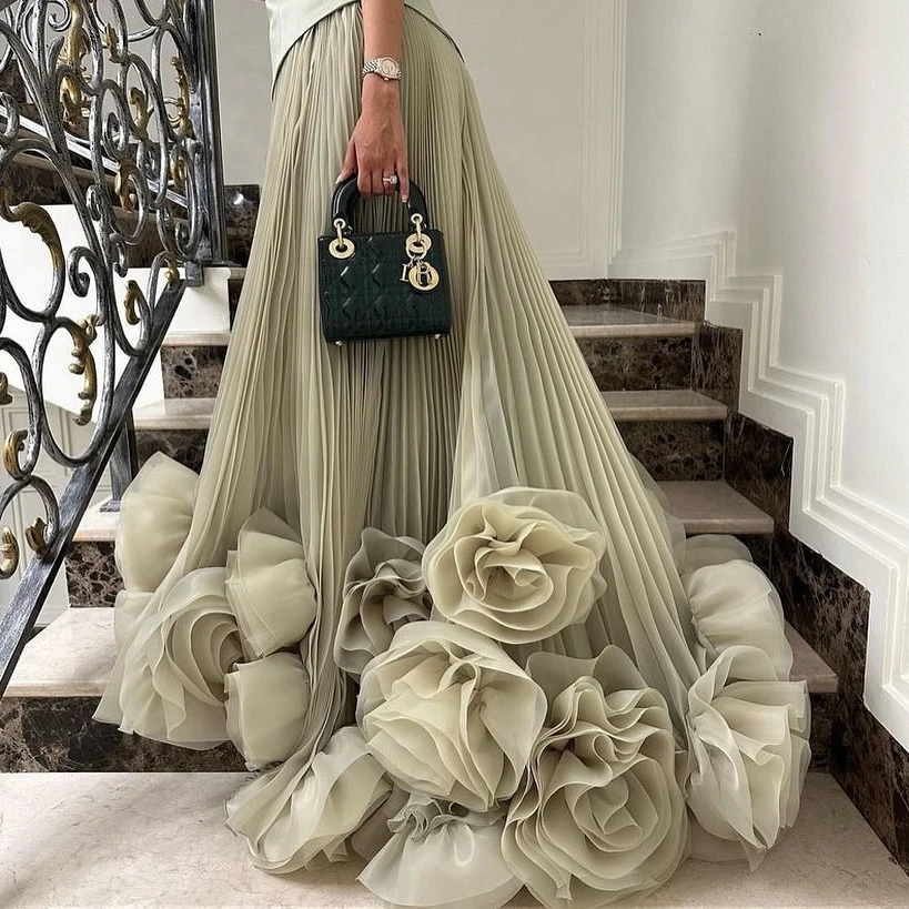 Other Shore Elegant Vintage Sweet Green Flowers A-Line Princess Ribbon Customize Formal Occasion Prom Dress Evening Party Gowns