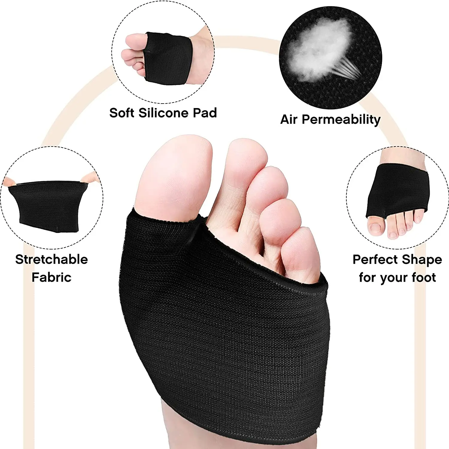 Metatarsal Pads for Women and Men Forefoot Pad for Ball of Foot Pain Relief Insoles Half Sock Support Soft Gel Foot Cushion 2pcs