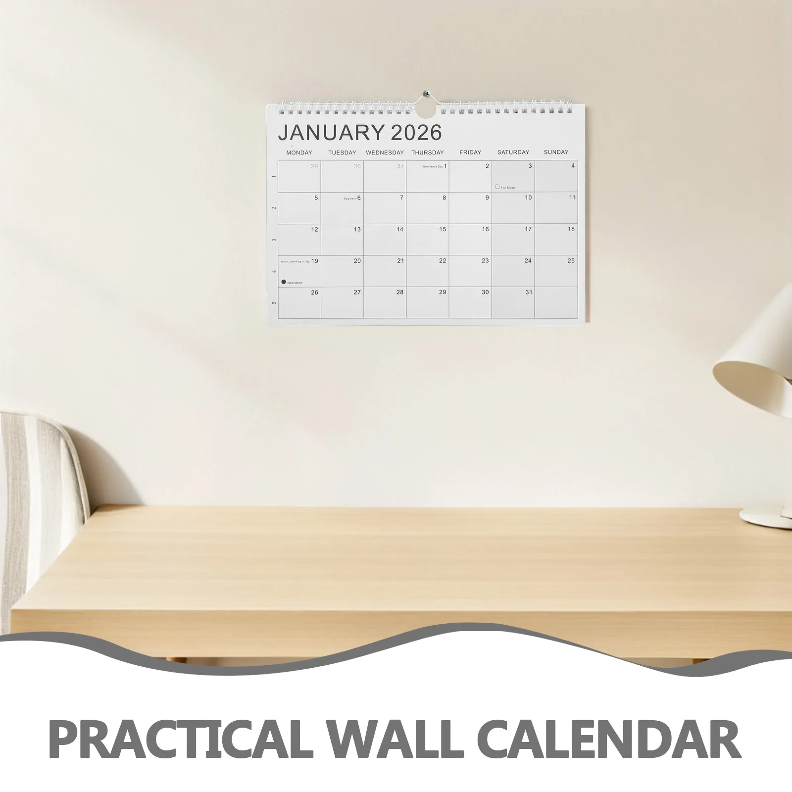 Wall Calendar Planner Jan 2026-Jun 2027 Spiral Binding Large Monthly Blocks Multi-National Holidays Hook Family Academic School