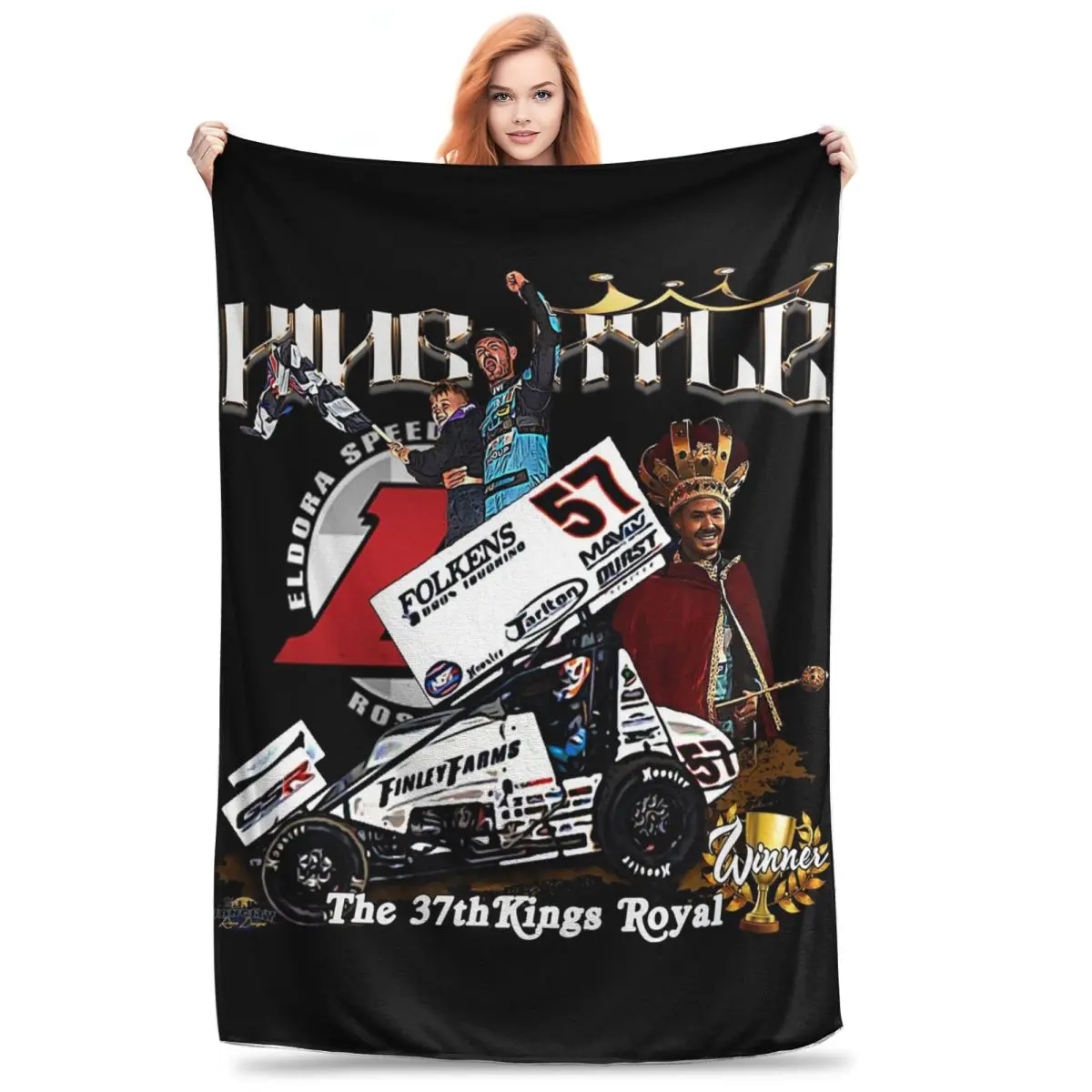 King Kyle, The 37th Kings Royal Winner Kyle Larson Blanket Flannel Lightweight Sofa Throw Blankets For Couch Throws Bedspread