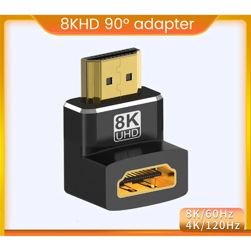 Adaptador de ângulo direito compatível com HDMI 90 graus, macho para fêmea conector do cotovelo, extensão HD, 8K