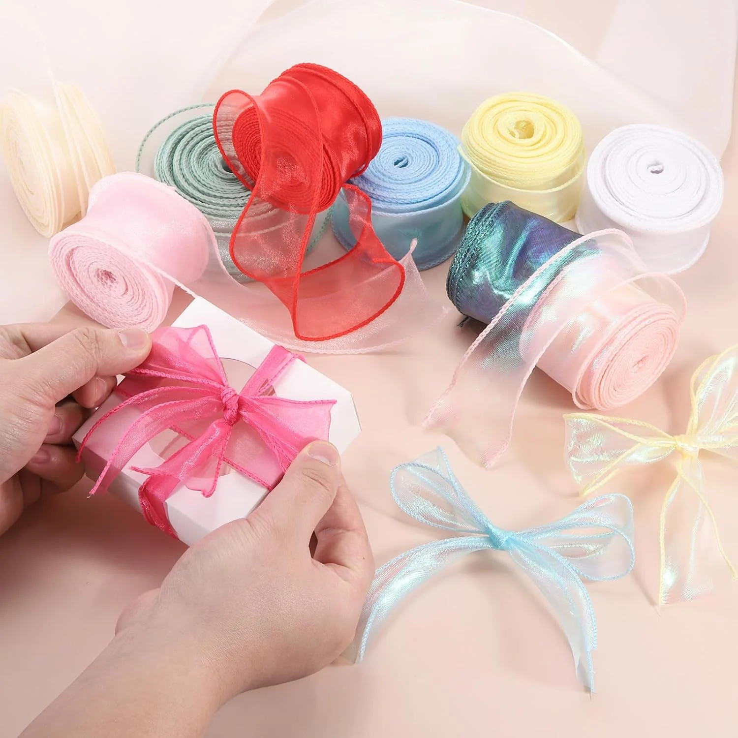 5Yards 4cm Fishtail Organza Ribbon Reflective Iridescent Wavy Edge Ribbon for Gift Wrapping DIY Bow Bouquet Wedding Voile Ribbon