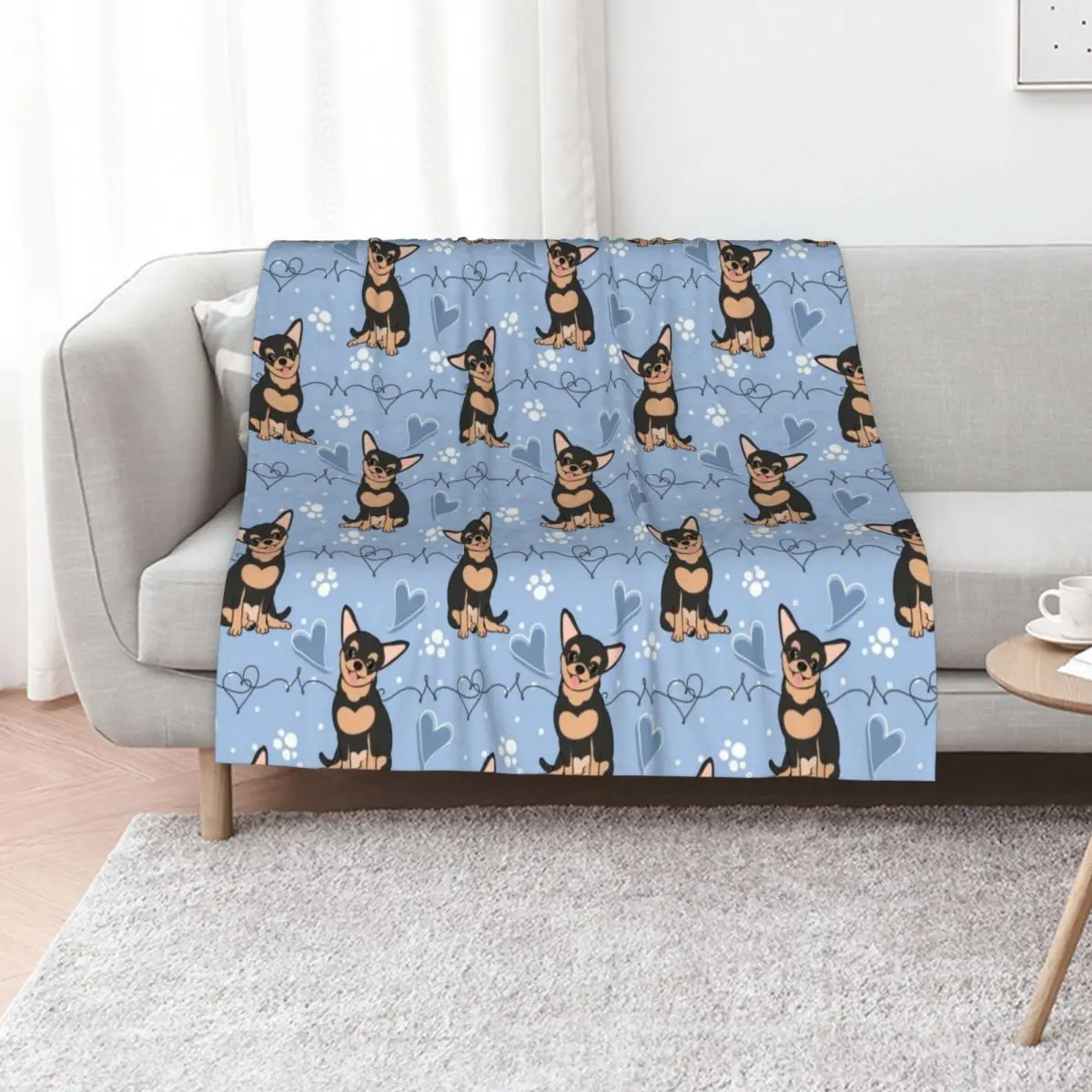LOVE Black Tan Chihuahua Throw Blanket Cute decorative Retros Bed Fashionable for babies Plaid on the sofa Blankets