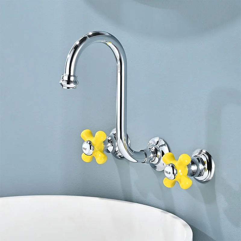 

Wall Mounted 8 Inch Widespread Bathroom Faucet Double Handle Hot and Cold Mixer Taps 3 Hole Vanity Sink Faucet Chrome