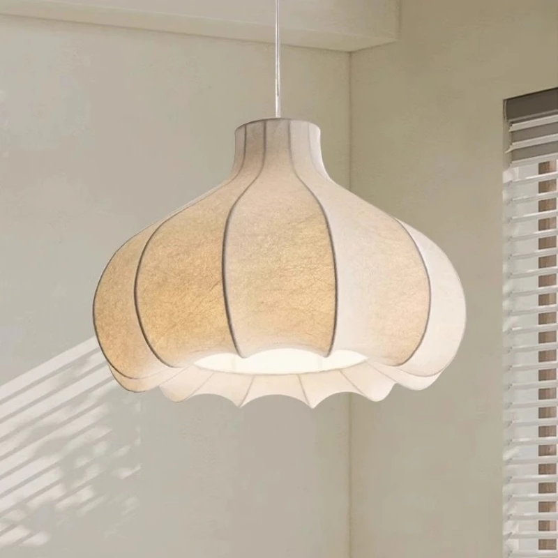 Modern Wabi Sabi Silk Silk Fabric Ceiling Pendant Lamp for Restaurant Dining Table Island Bedroom Home Suspension LED Lustre