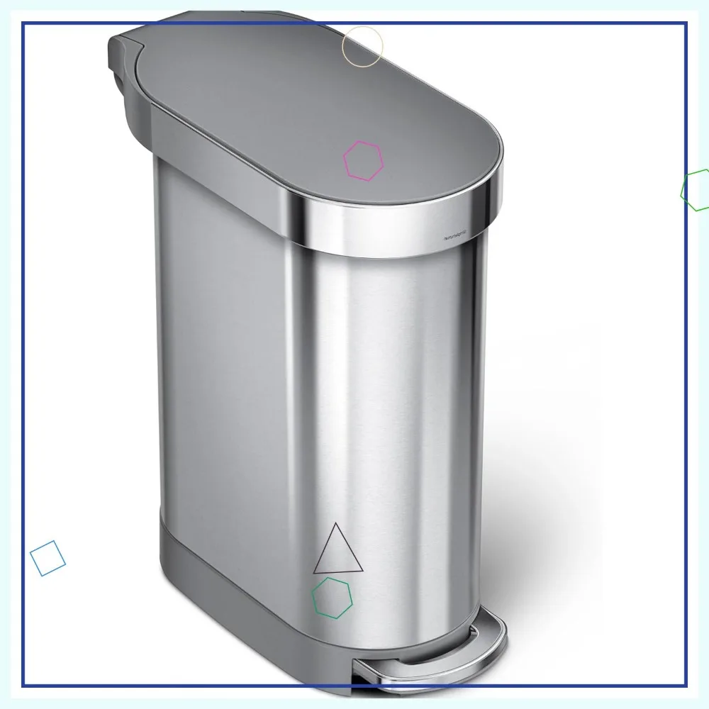 

45L Slim Hands-Free Kitchen Step Trash Can with Silent Close Lid, Fingerprint-Proof Finish