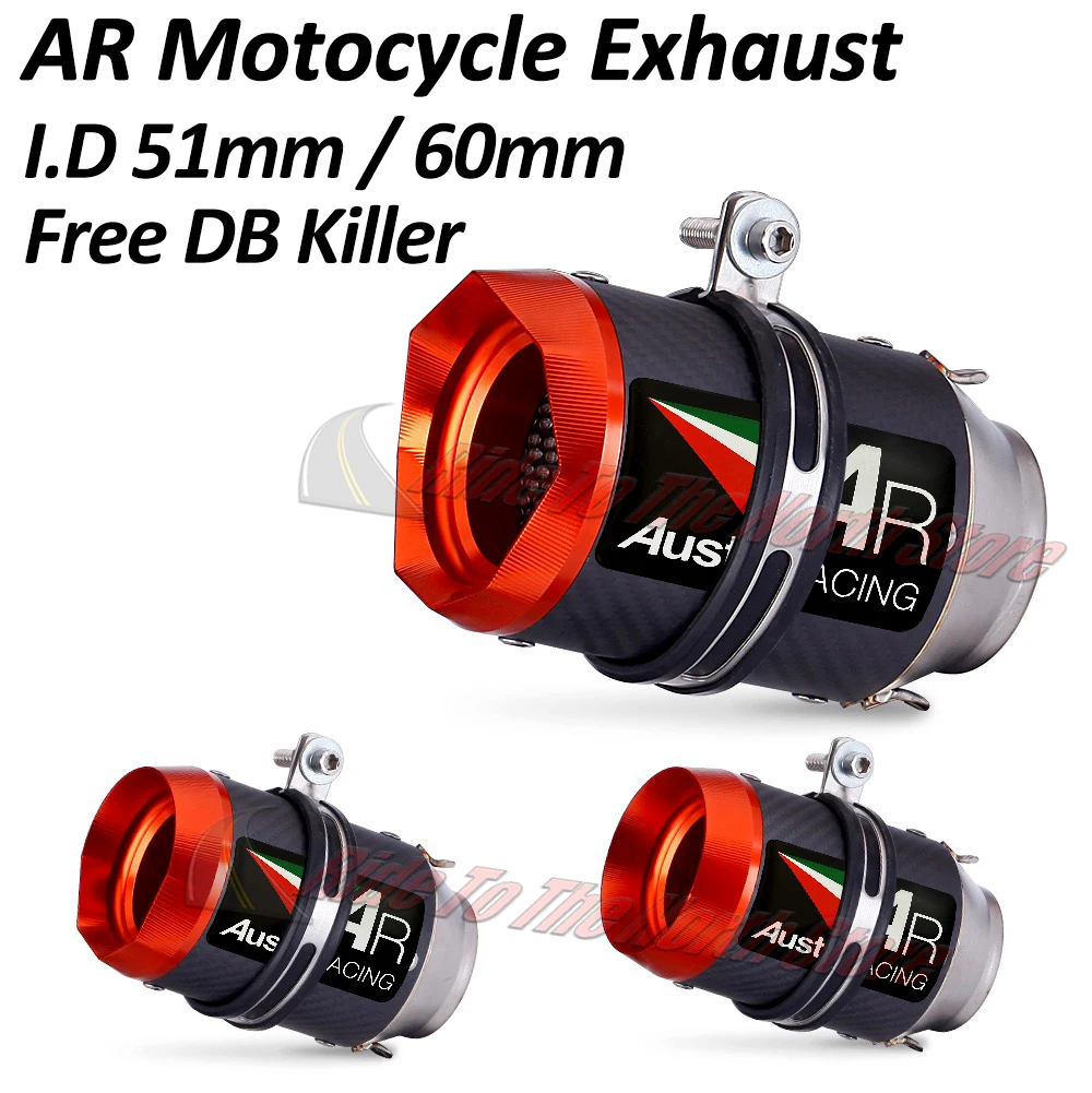 

51mm60mm Carbon Fiber Austinracing AR Exhaust Muffler Escape for GP1R Moto Racing Exhaust Tail Pipe Performance upgrade Modified