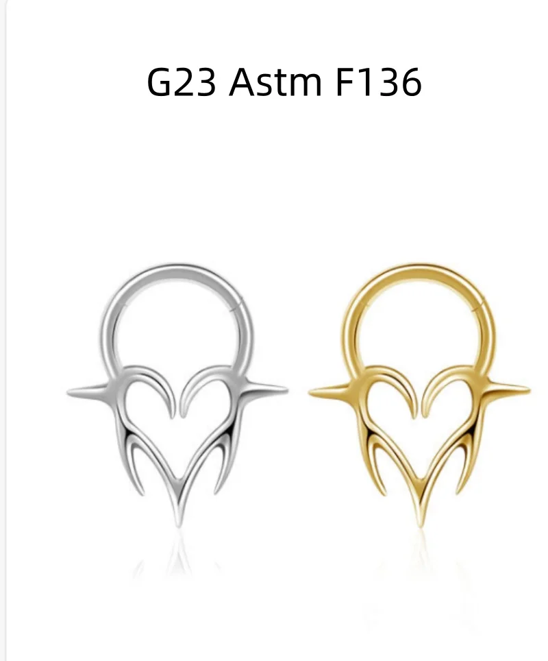 

10pcs G23 Titanium Astm F136 Heart Nose Hoop Septum Clicker Ring Earring Ear Tragus Helix Diath Cartilage 16G Body Piercing
