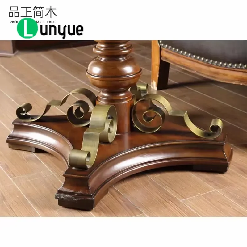 American Country Style Solid Wood Sofa Side Table Antique Copper Wrought Iron Legs Small Corner Coffee Table for Living Room
