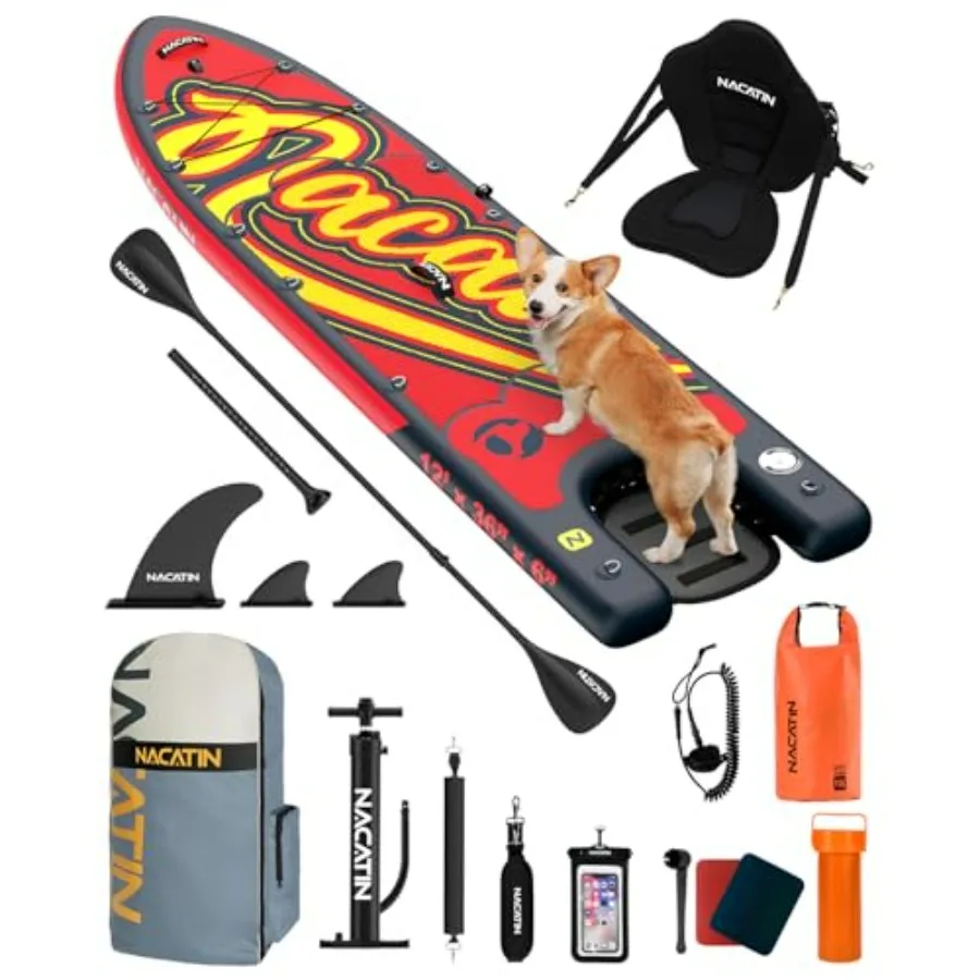 

Inflatable Stand Up Paddle Board for outdoor water sports, PVC drop-stitch material, blue-gray color, includes dog ramp kit and