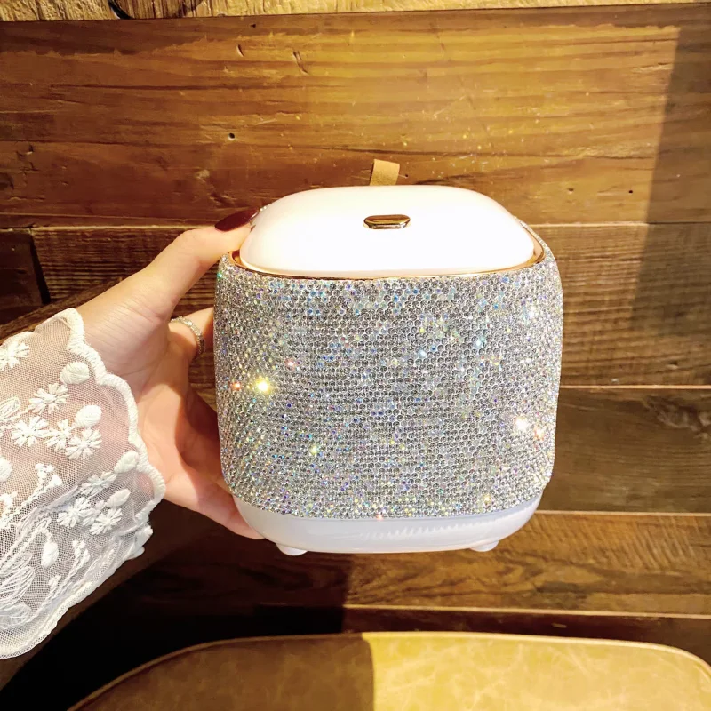 High appearance level plastic desktop trash can artificial diamond-encrusted press small household living room clutter bin desk