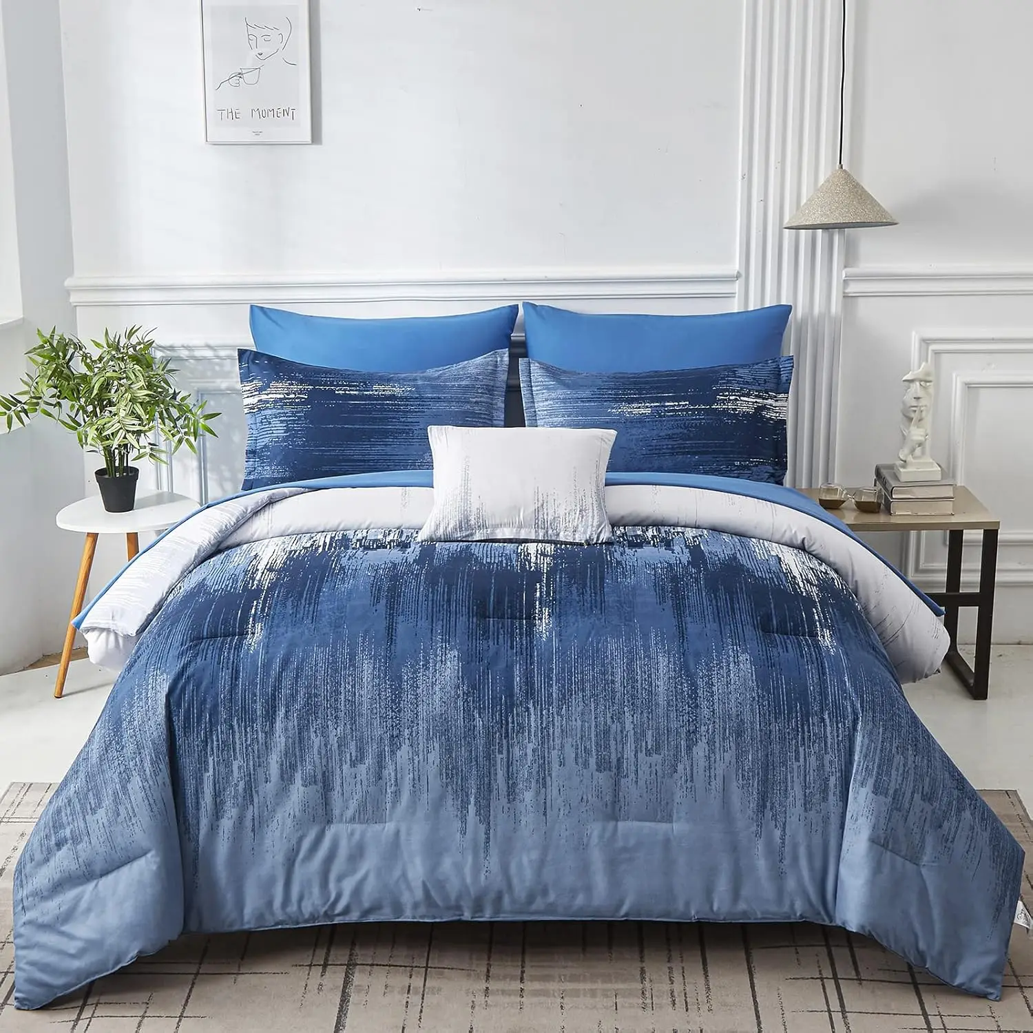 

Комплект постельного белья Queen Size Ombre Blue Grey, двусторонний, 8 предметов, в богемном стиле, с одеялом и простынями