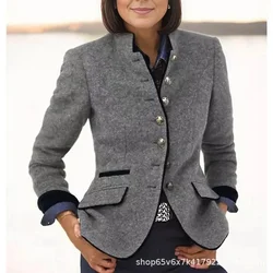 Women Autumn Winter Single Breasted Long Sleeve Coat Pockets Solid Color Fashion Jackets