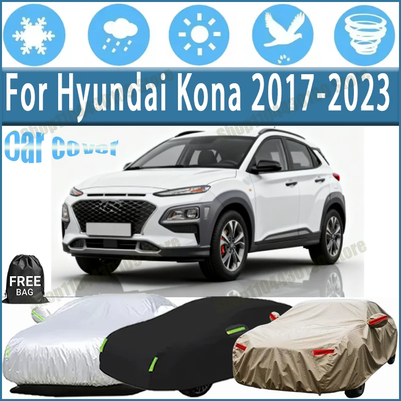 

For Hyundai Kona 2017-2023 Car Cover Waterproof UV Protection All Weather Dustproof Snow Rain Cover 190T Polyester