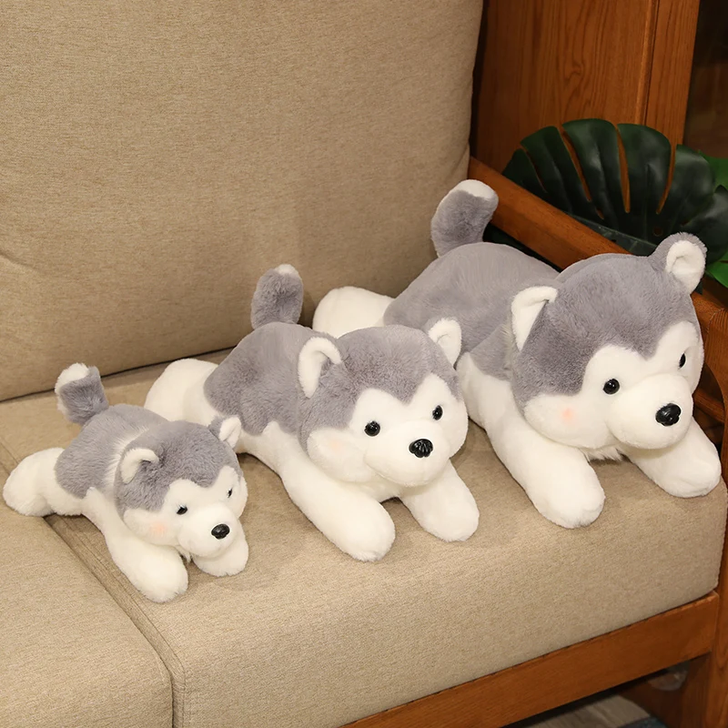 Simpatico cane Husky peluche peluche morbido Kawaii sdraiato marrone cucciolo di animale domestico cuscino bambola giocattoli per il regalo di Natale