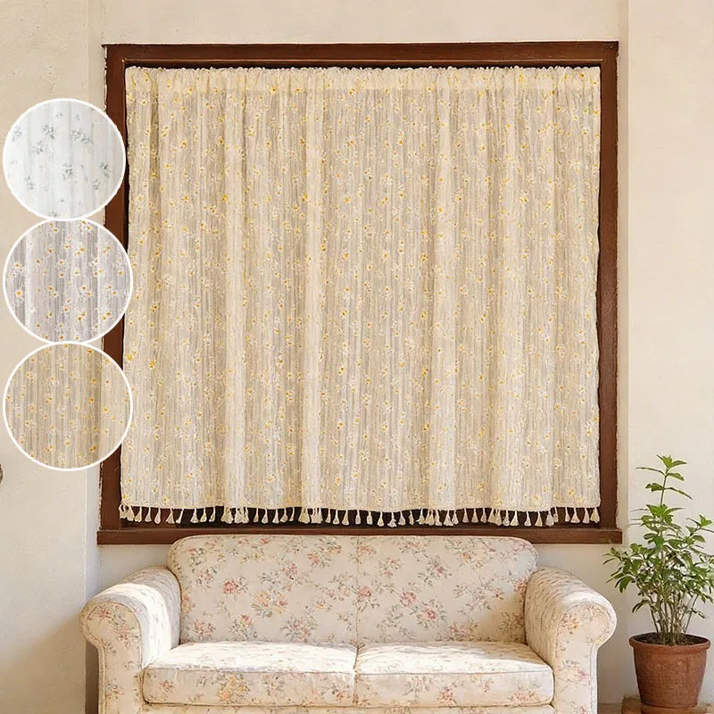 

Vintage Polyester Cotton Door Curtain Milky White Breathable Small Curtain Suitable for Bedroom and Kitchen Shading Decoration