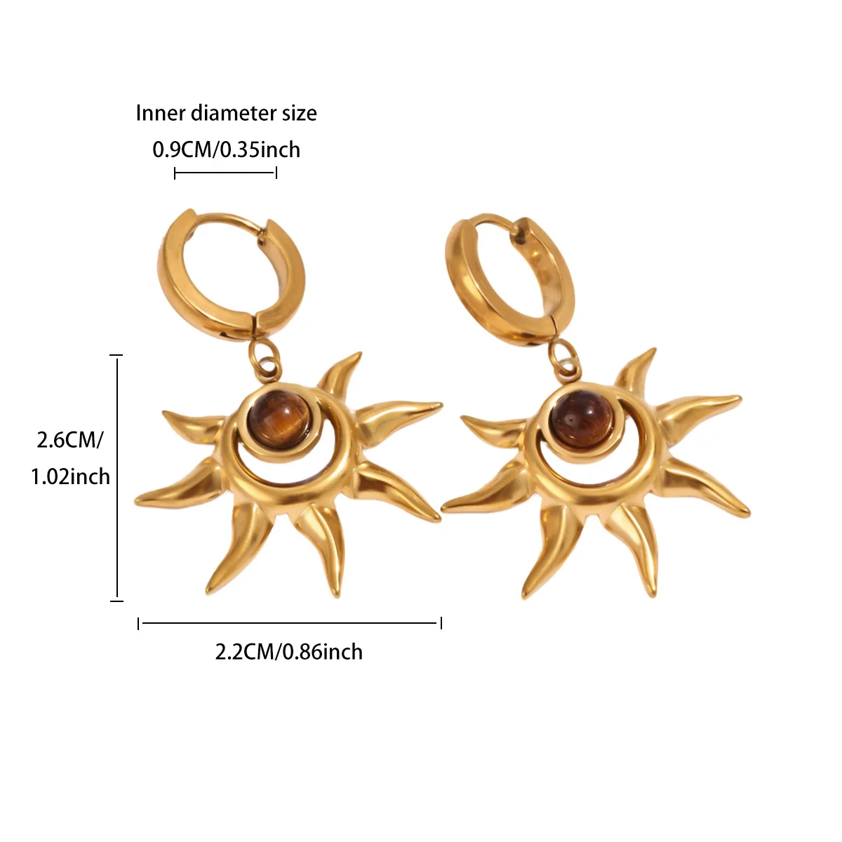 Vintage Sunburst Imitationsperlen-Ohrhänger für Damen, goldfarben, Edelstahl, Creolen, hängende Ohrringe, Schmuck – Detail 5