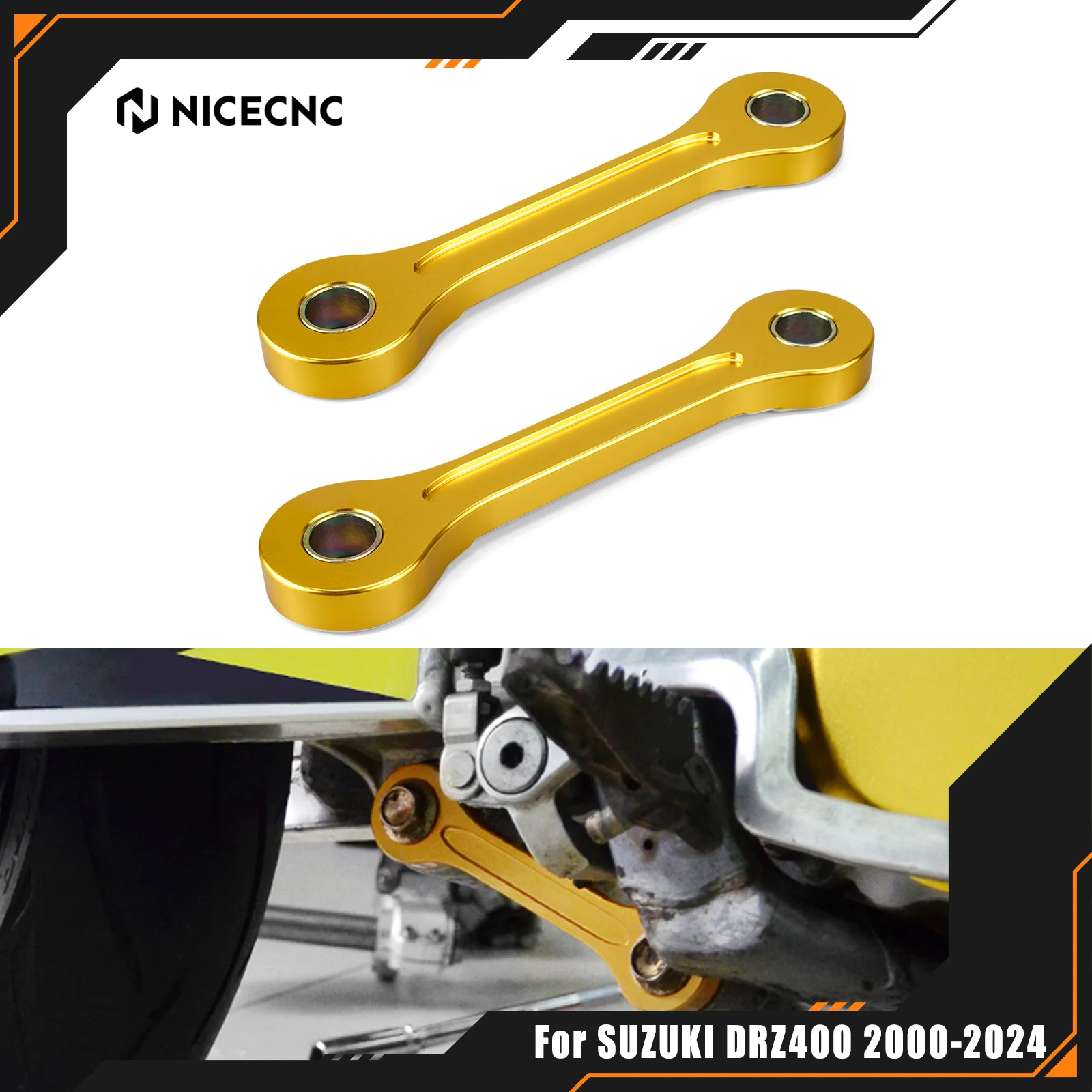 NICECNC For Suzuki DRZ 400 DR-Z 400 2000-2024 For Kawasaki KLX 400 2000-2019 Motorcycle 7cm Rear Lowering Links Kit Aluminum