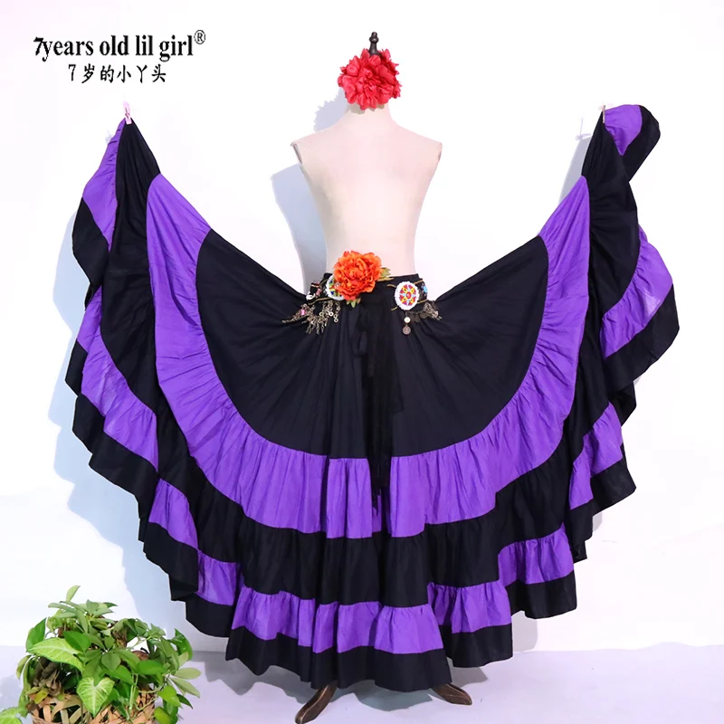 Danza del ventre Tribal Ruffle Flamenco Satin 25 Yard 4 Tiered 20Yard 4 Tiered 720 Gradi Gonna Gypsy Skir