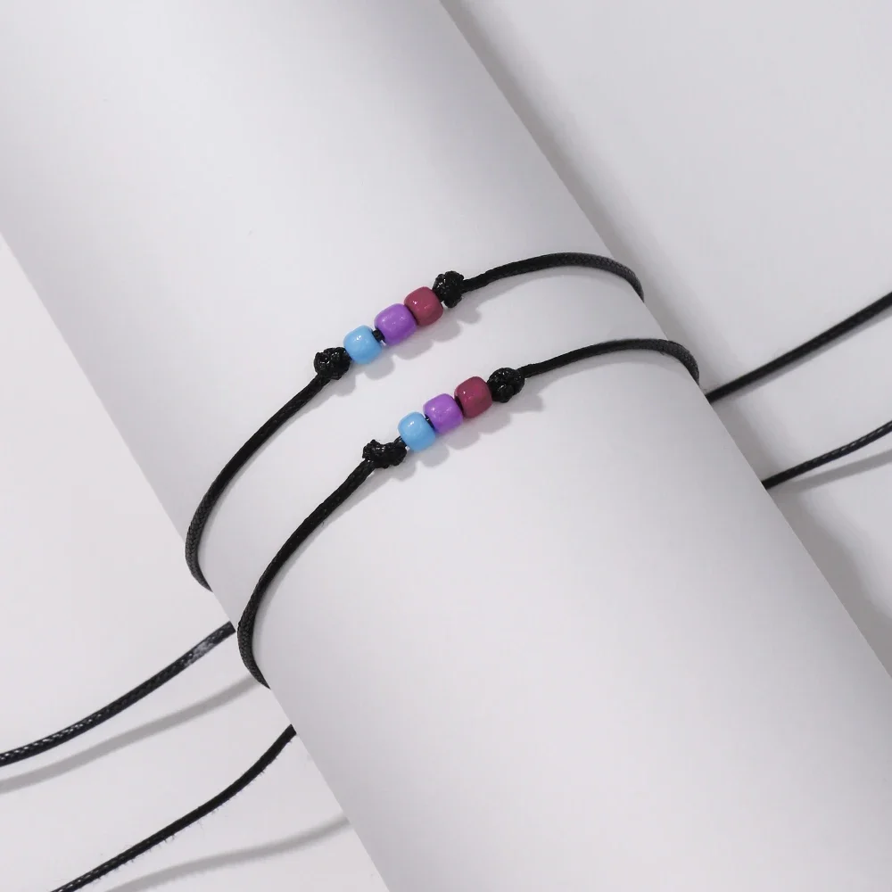 البوهيمي العصرية مطرز أساور ، قوس قزح الملونة الأرز الخرز ، مضفر ، قابل للتعديل ، زوجين ورقة بطاقة ، القلب المجوهرات ، 2 قطعة لكل مجموعة