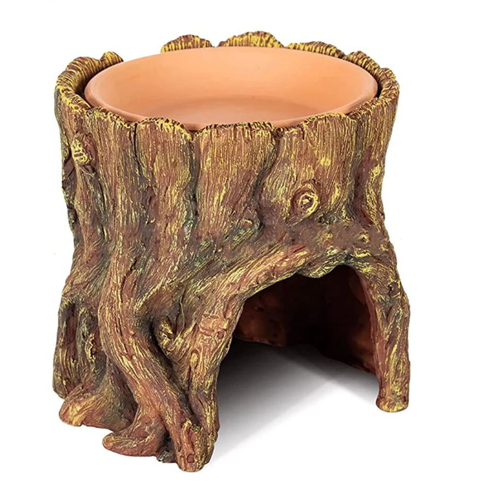 

Resin Reptile Hide Cave Moisture Keeping Reptile Cave Basin Humidifying Garden Stump Decoration For Reptile Amphibians