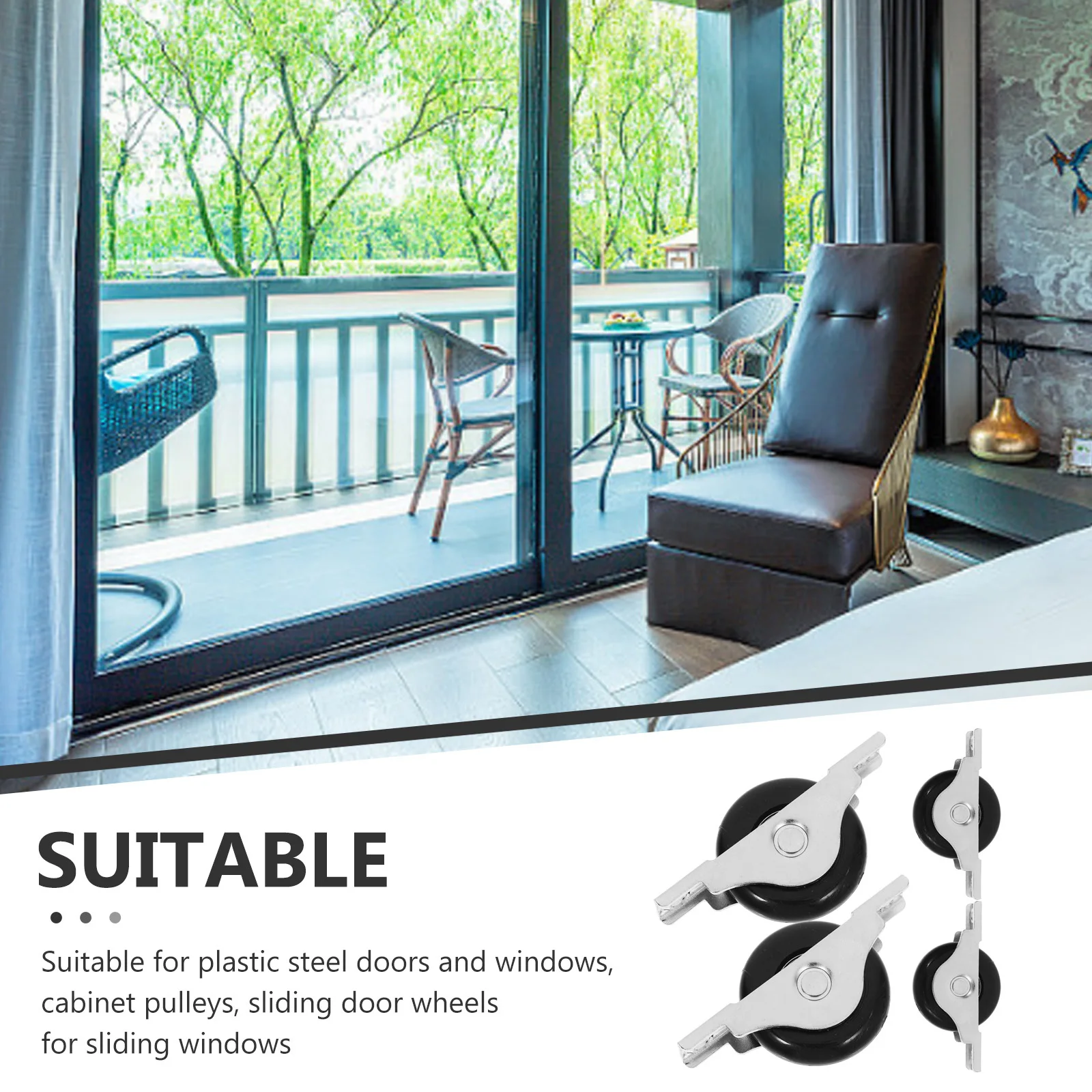 

4Pcs Sliding Door Pulley Replacement Durable Smooth Edge Roller Wheel Track Guide for Cupboard Bathroom